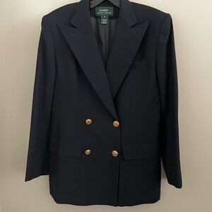 Ralph Lauren Navy Double Breasted Wool Blazer Gold Buttons